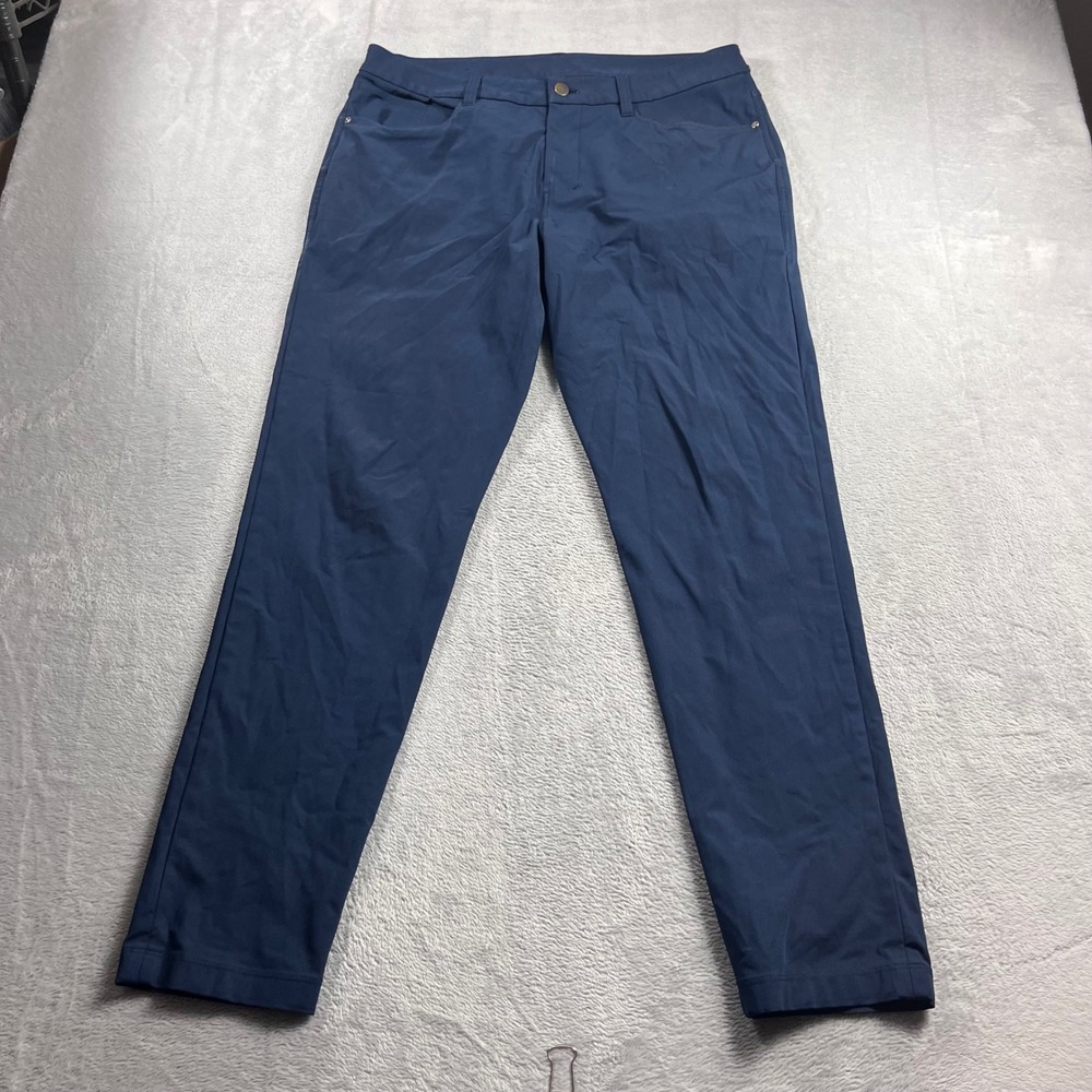 Lululemon ABC Slim Fit Pant Mens 34 Navy Blue Technical Trousers‎ LM5AQSS